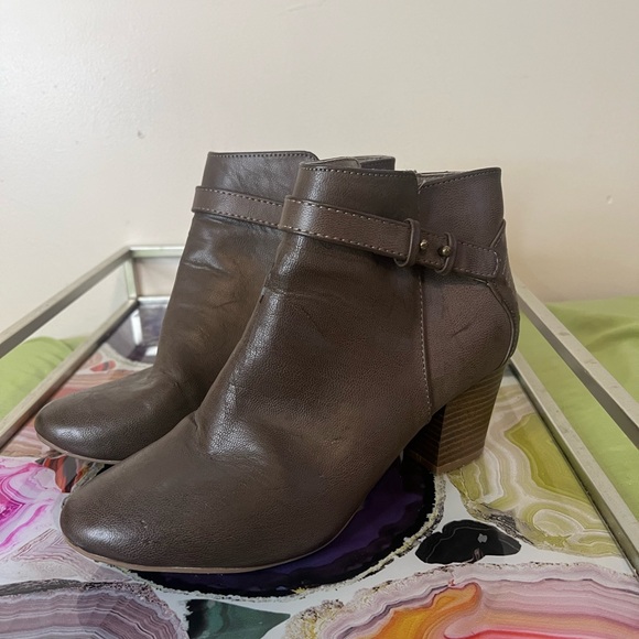 Qupid Shoes - Qupid Taupe Ankle Booties with Strap Detail